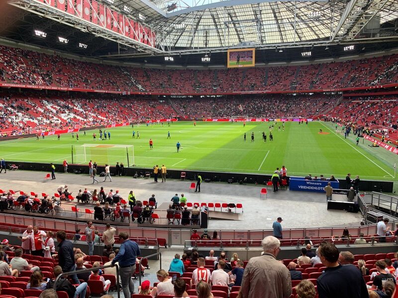 Overview of the Johan Cruijff ArenA with the roof open before a match